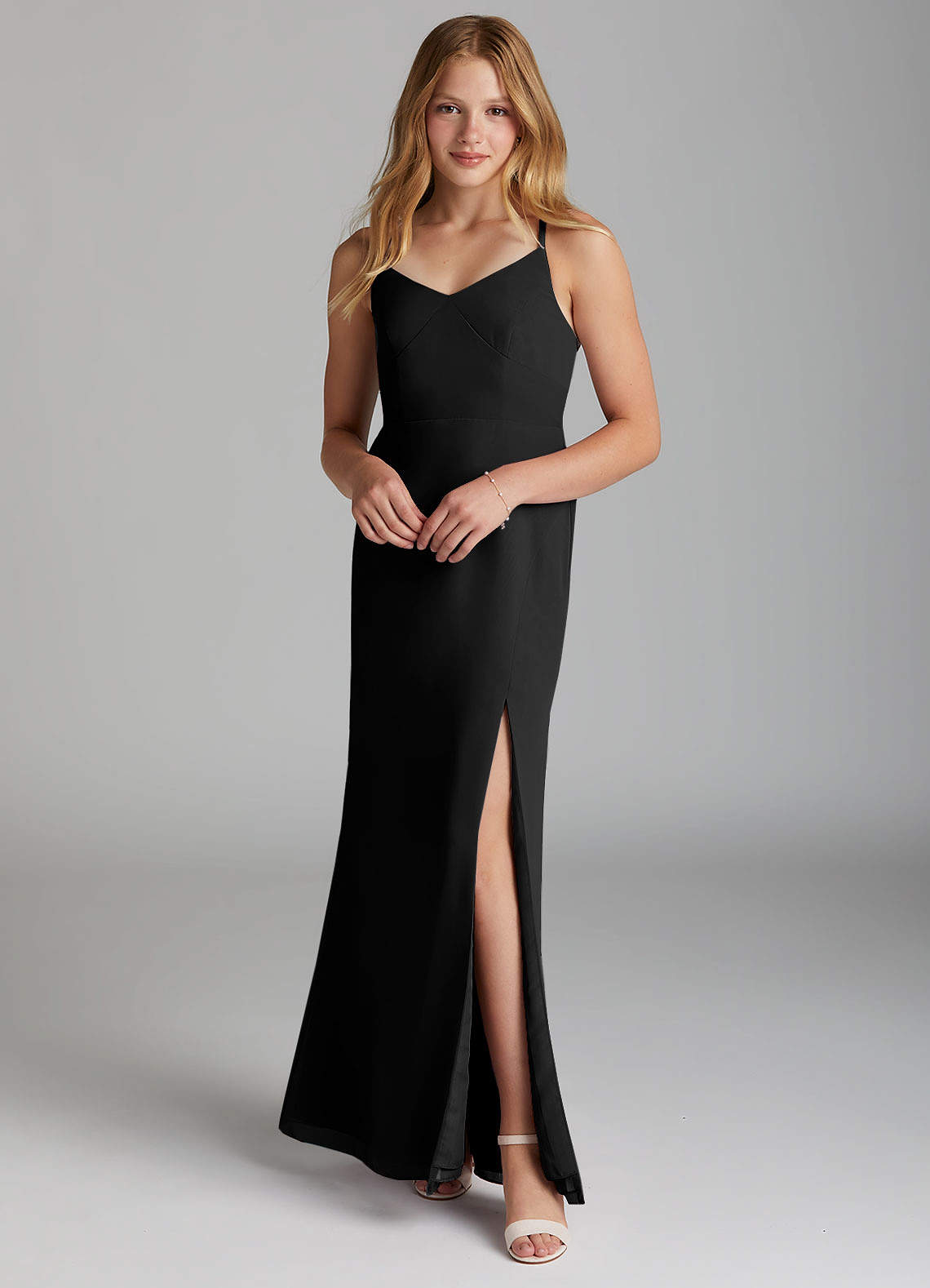 Azazie Becca Junior Black Mermaid Chiffon Dress image1