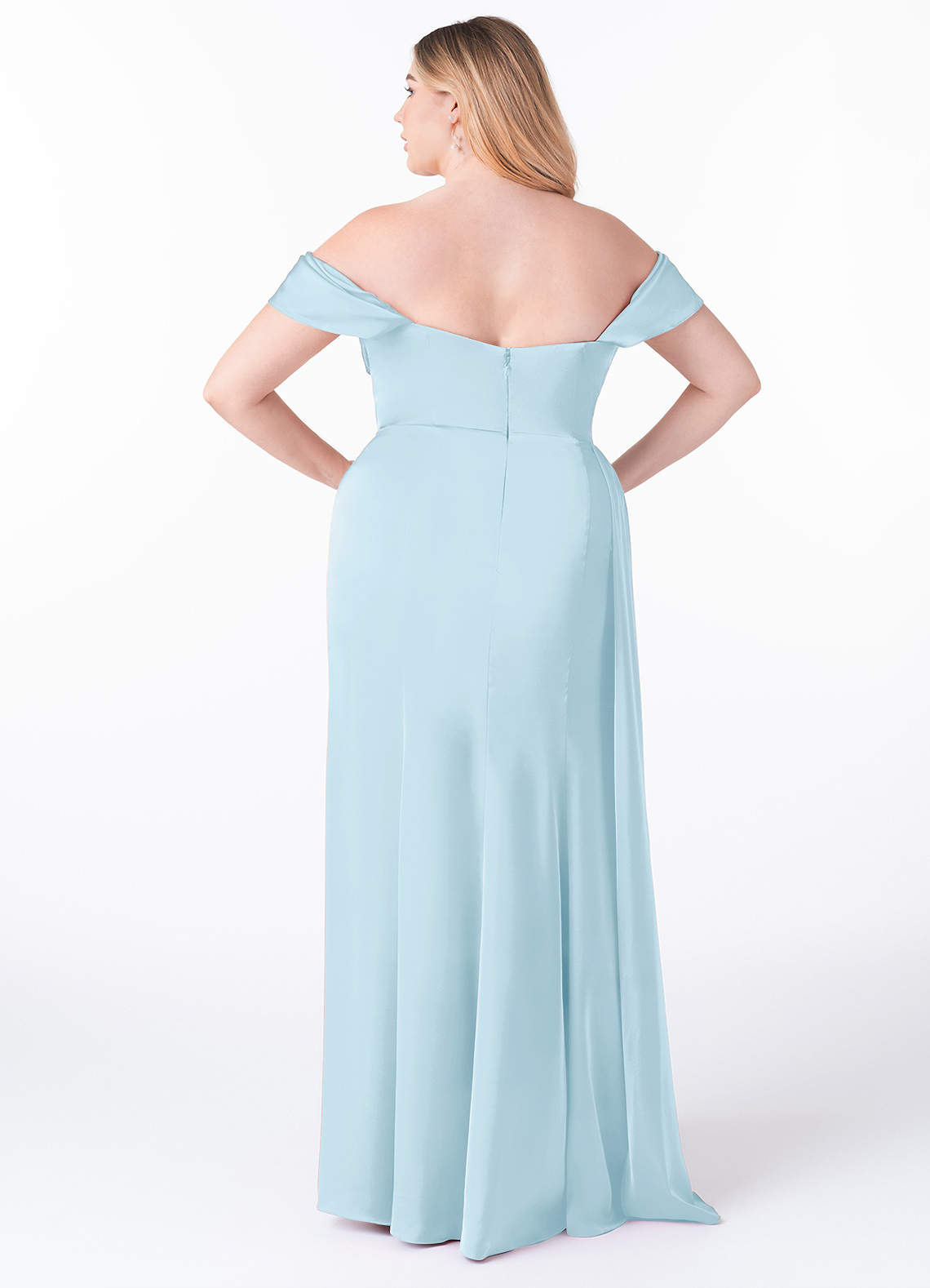Azazie Amyra Bridesmaid Dresses Sky Blue Mermaid Off the Shoulder Stretch Satin Convertible Dress image10