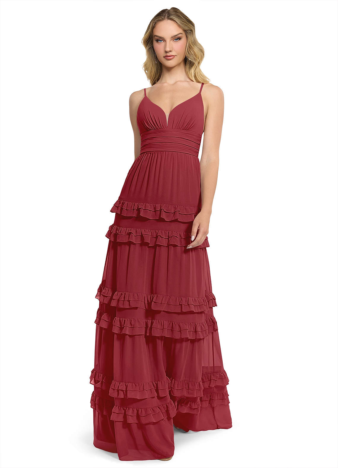 Azazie Rachel Bridesmaid Dresses Pomegranate A-Line Chiffon Dress image1