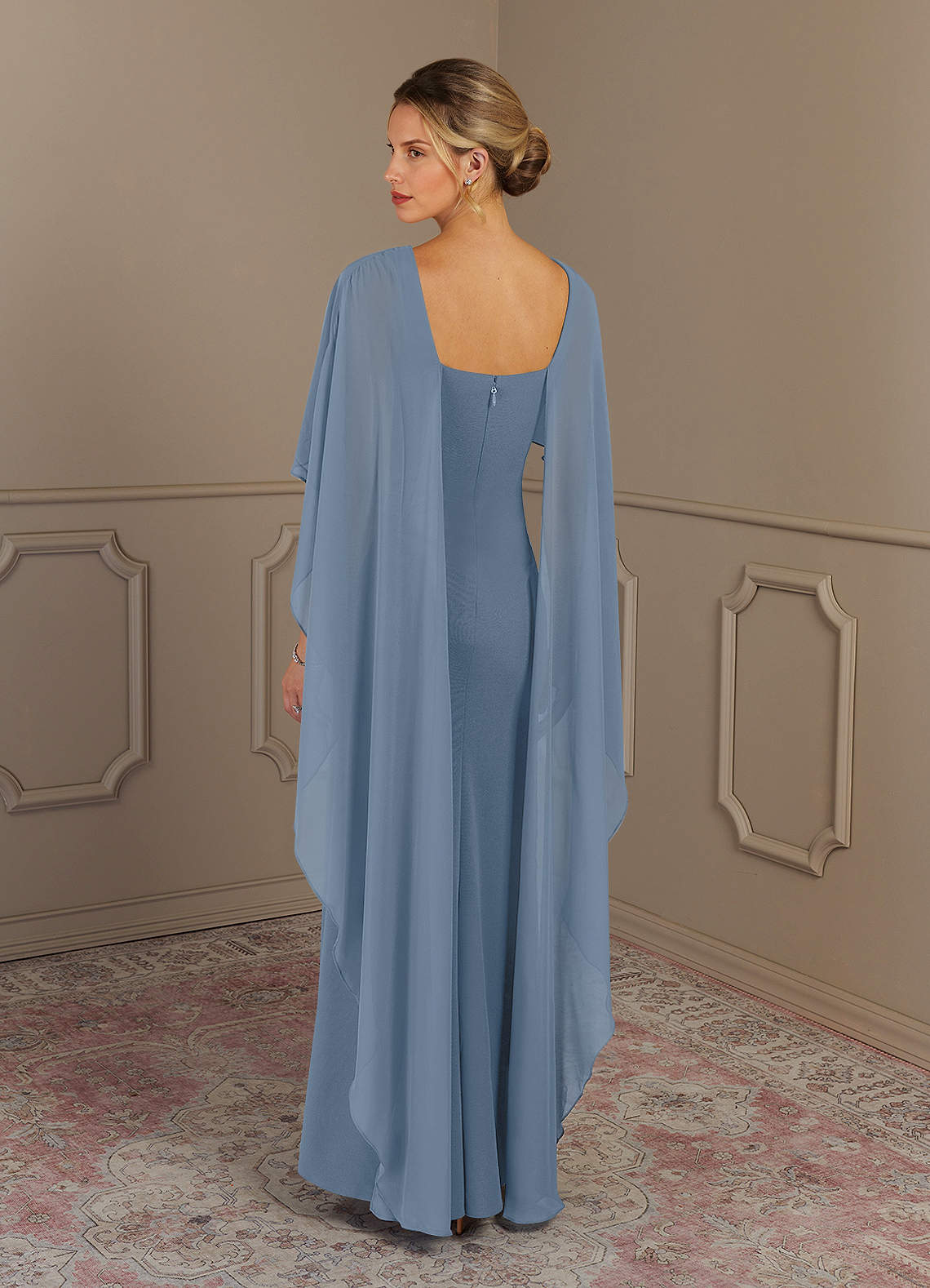 Azazie Dion Mother of the Bride Dresses Dusty Blue Sheath Scoop Stretch Crepe Dress image1