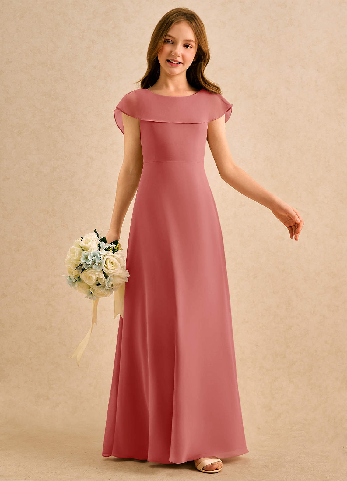 Azazie Kittie Girls Formal Flower Girl Klänningar Klänning A-Line i Chiffong image5