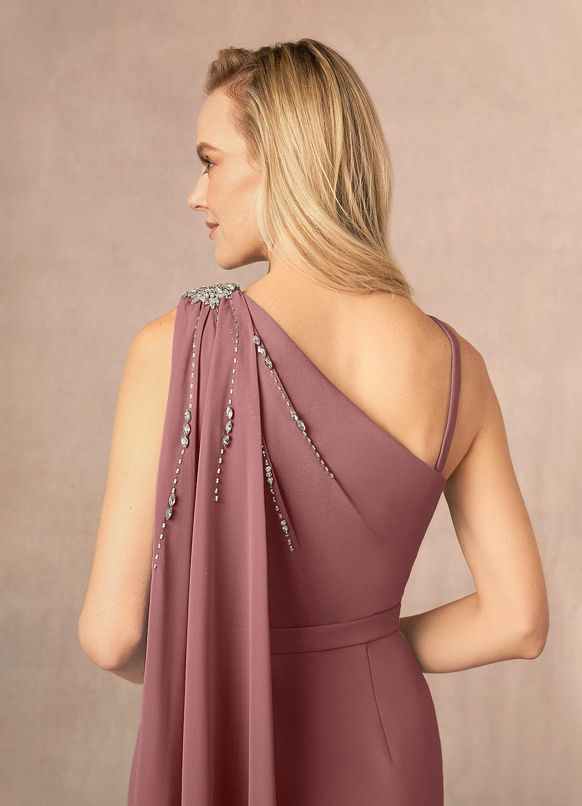 Azazie Gianna Final Sale Desert Rose One Shoulder Stretch Crepe Dress image4