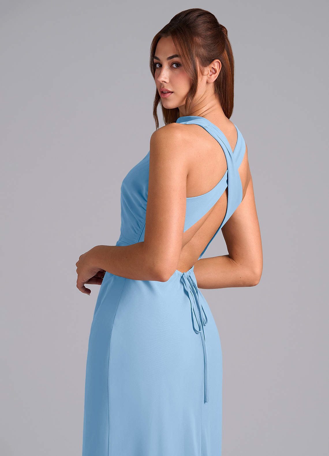 Azazie Evadne Jurken voor bruidsmeisjes Jurk van Chiffon met Kolom Geplooid Poederblauw image7
