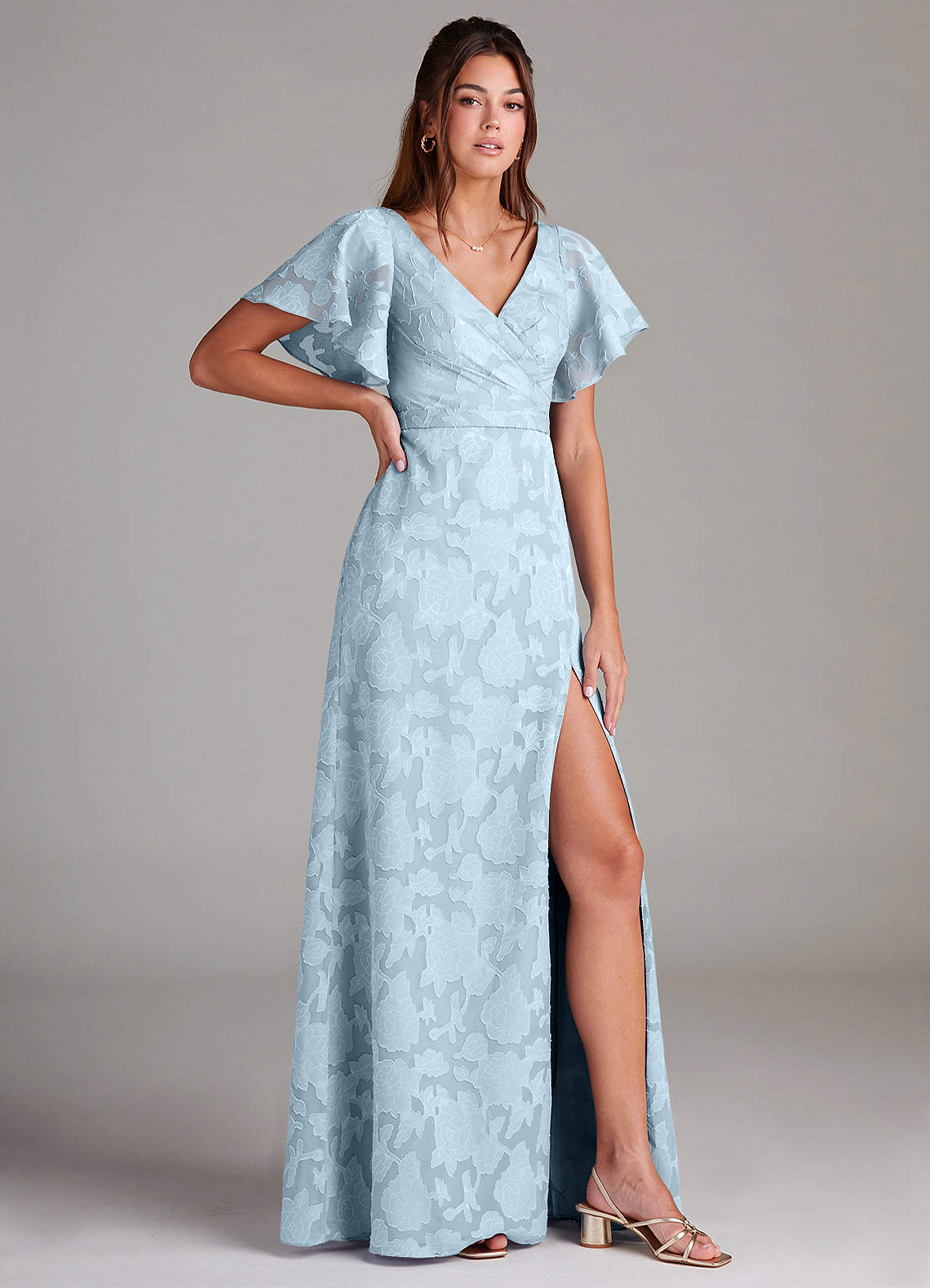 Azazie Ambrosia Bridesmaid Dresses Sky Blue A-Line Pleated Floral Burnout Dress image2