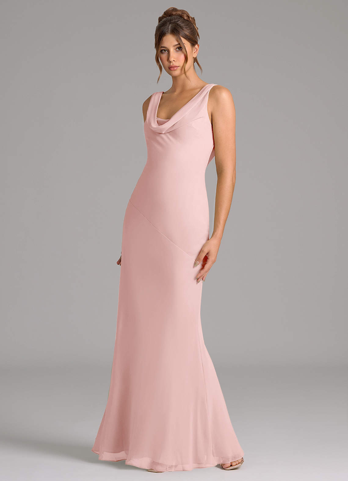 Azazie Rylina Bridesmaid Dresses Powder Pink Mermaid Pleated Chiffon Dress image3