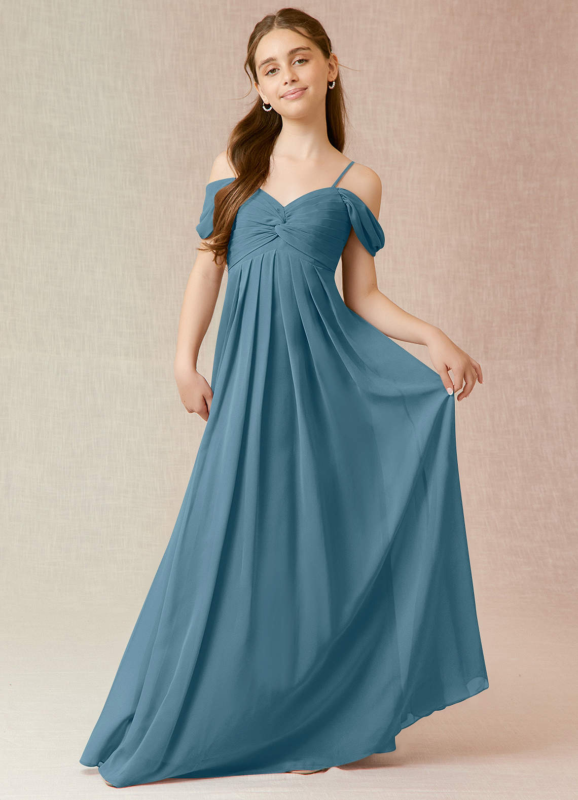 Azazie Kaitlynn Junior Bermuda A-Line Off the Shoulder Chiffon Dress image1
