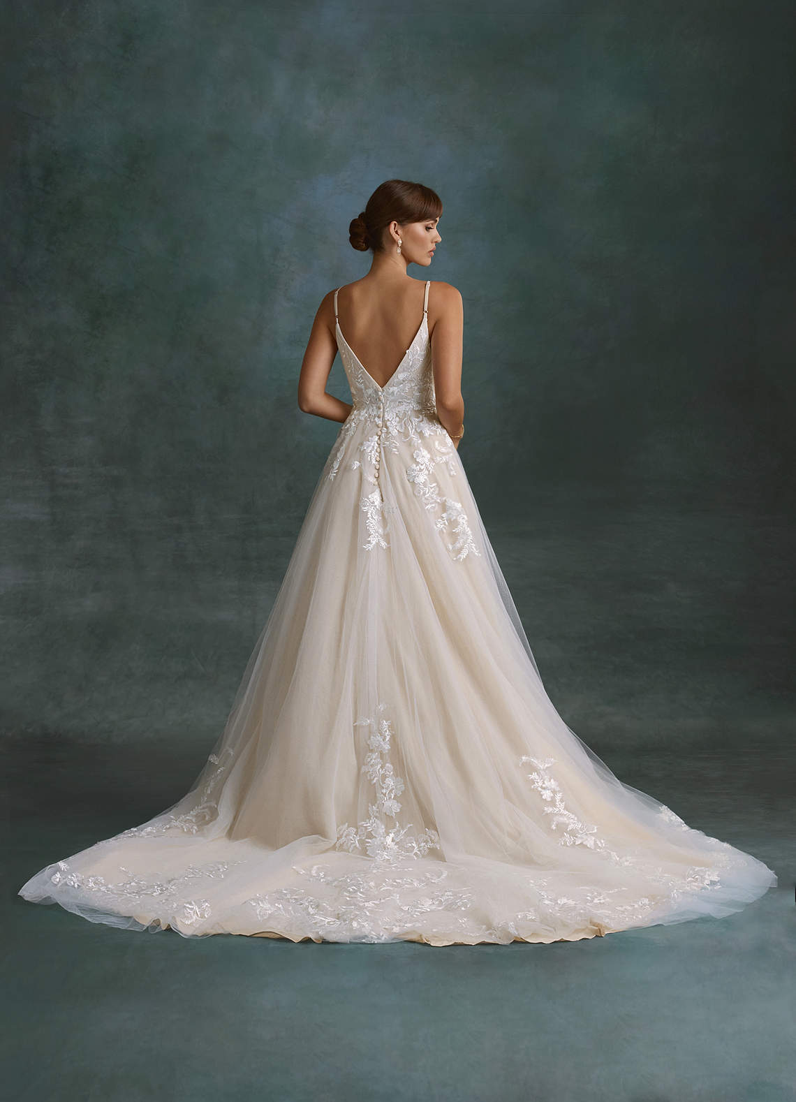 Azazie Rhodes Diamond White Champagne A-Line V-Neck Sequins Tulle