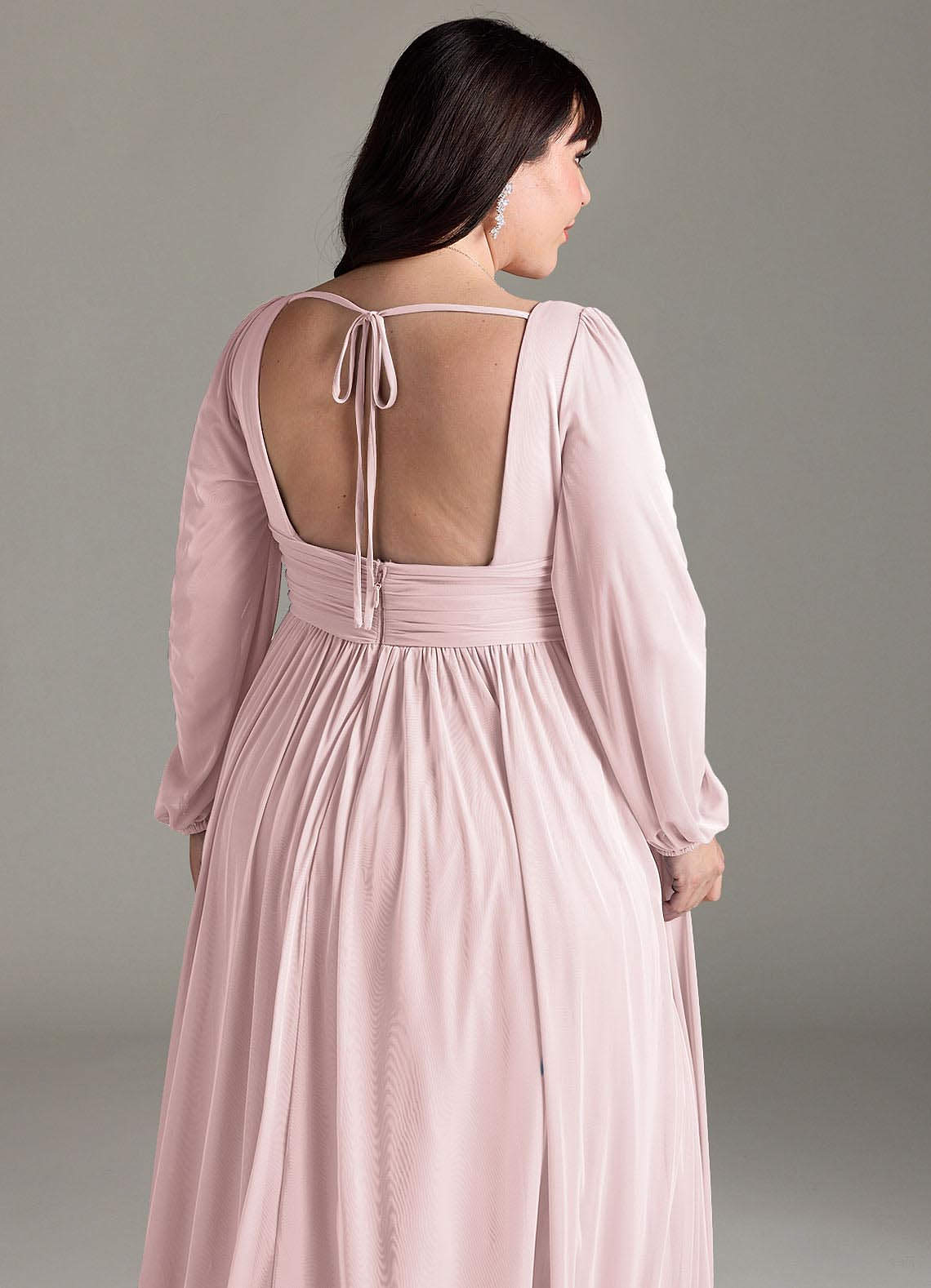 Azazie Norah Abiti da Damigella Abito A-Line in Chiffon con Maniche lunghe e Scollo a V Rosa Rossore image12