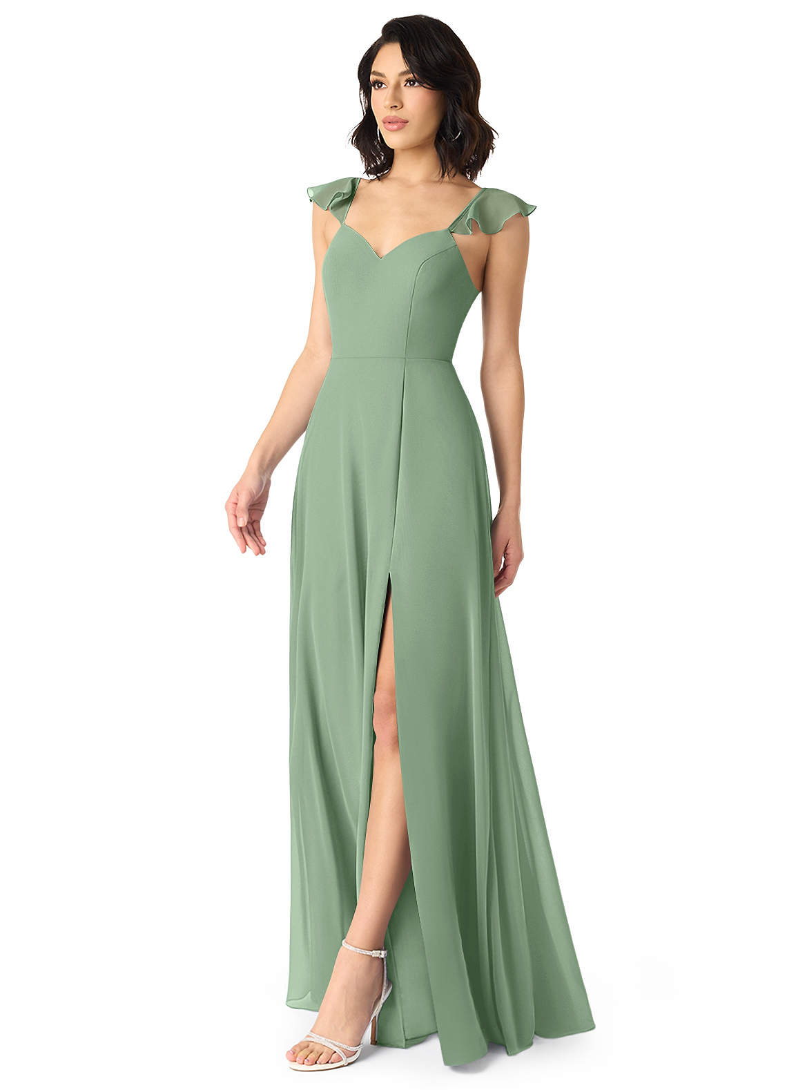 bridesmaid dresses san mateo Zapaka Women Matcha Chiffon Bridesmaid Dress with Ruffles A Line Spaghetti Straps Wedding Party Dress, Matcha / US4 main image 1