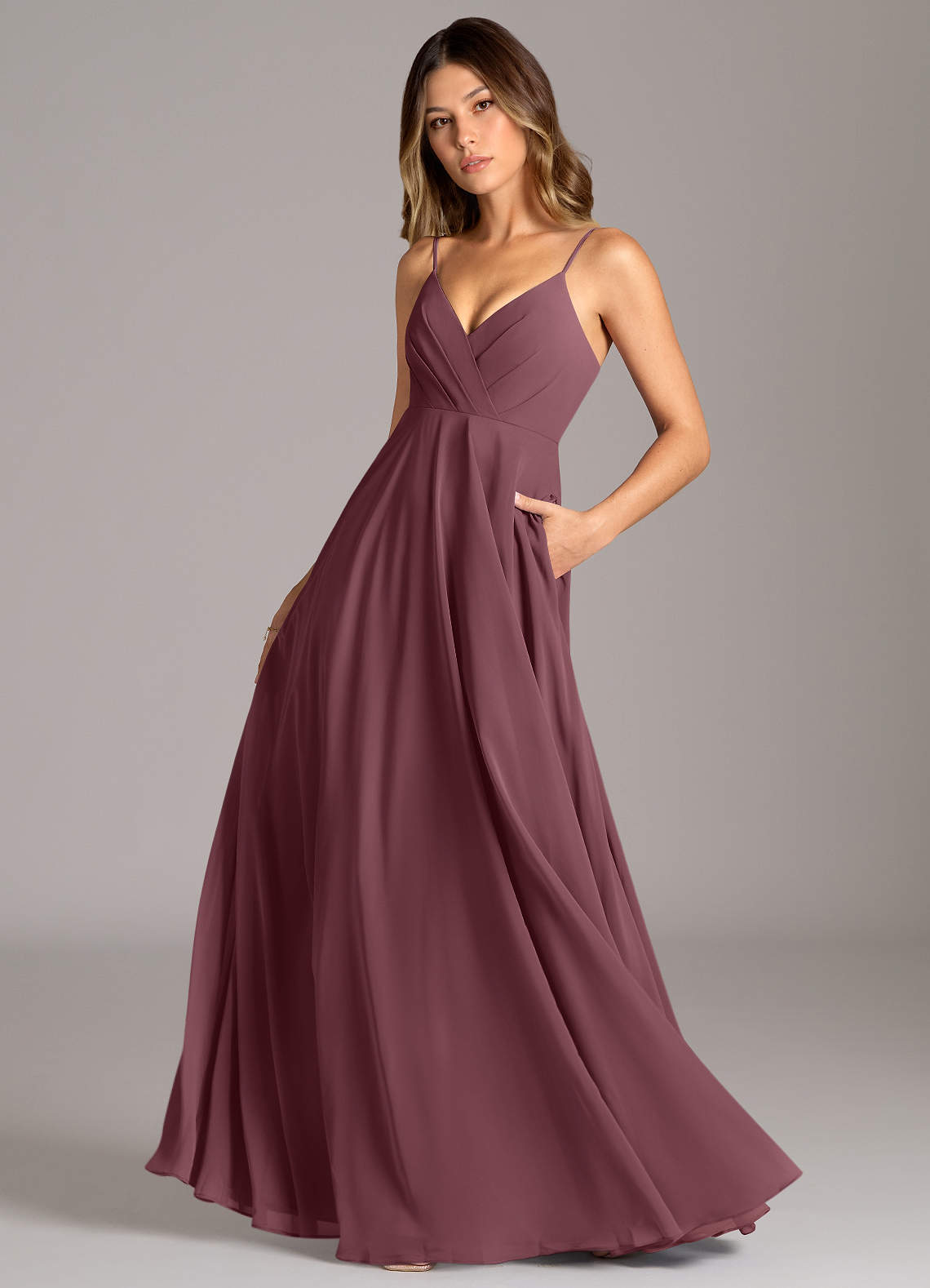 Azazie Amani Suknie dla druhen Linia A Pofałdowany Szyfon Do ziemi Sukienka image1