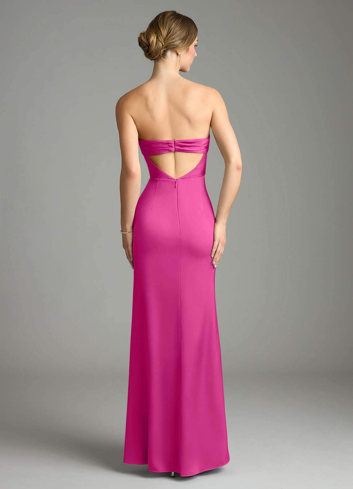 Azazie Leonis Vestidos de damas de honor Vestido de Fucsia de Satén Elástico de Corte Sirena Convertible con Plisado image1