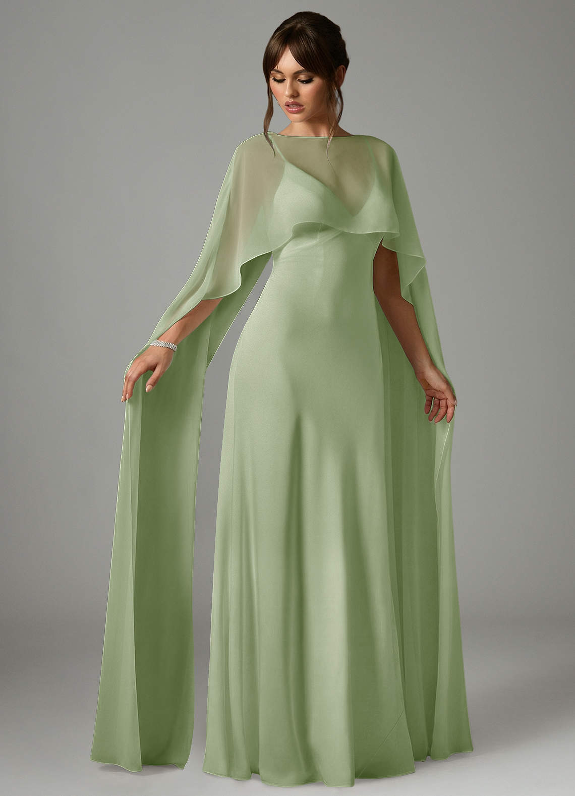 Azazie Stefania Bridesmaid Dresses Dusty Sage A-Line Stretch Satin Dress image2