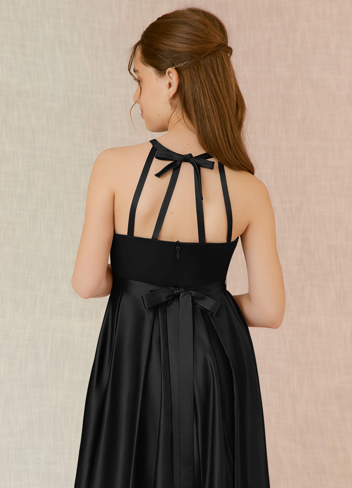 Azazie Arianthe Junior Black A-Line with Pockets Matte Satin Dress image6