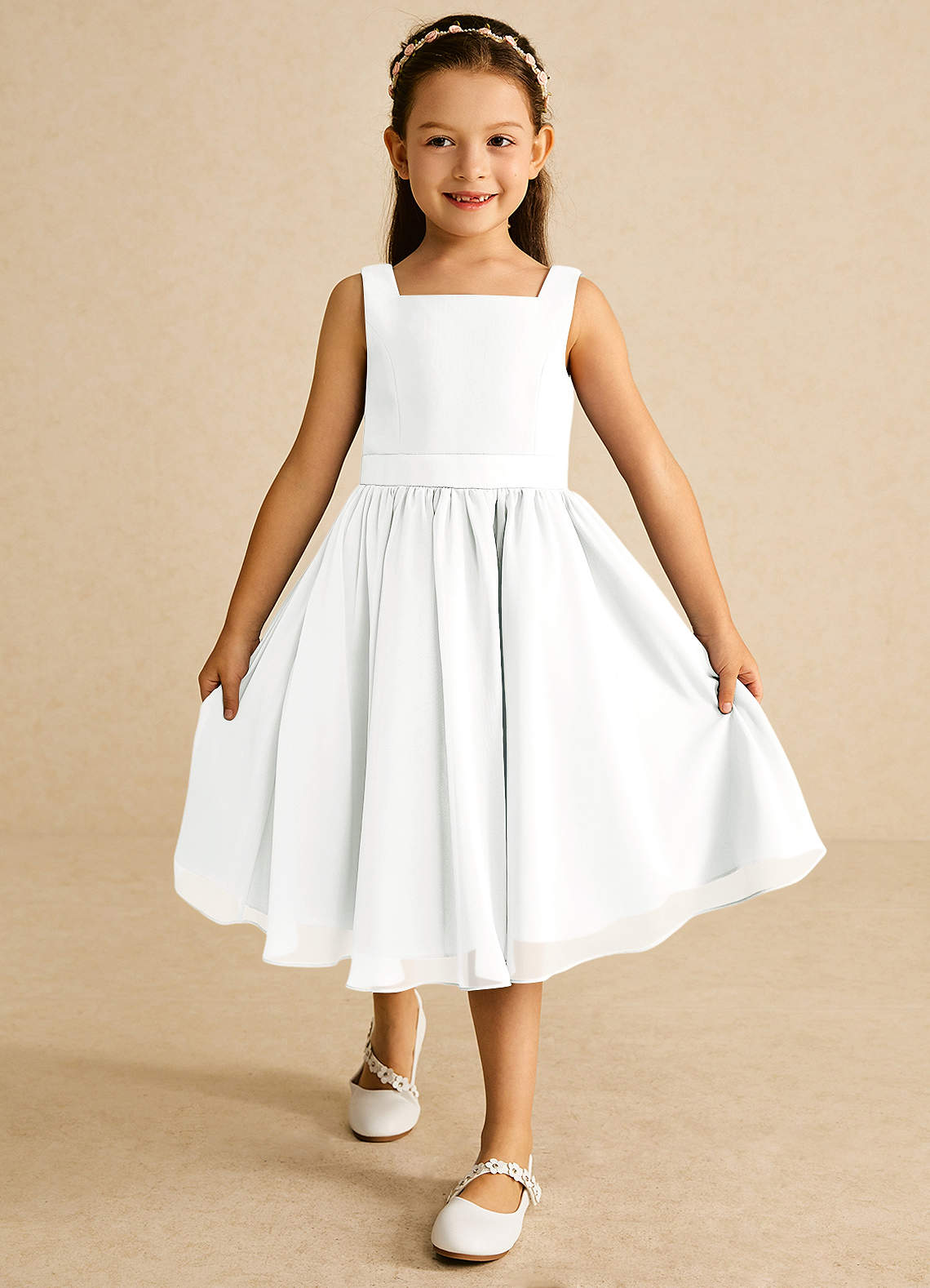 Azazie Ari Flower Girl Dresses Ivory A-Line Sleeveless Chiffon Dress image1