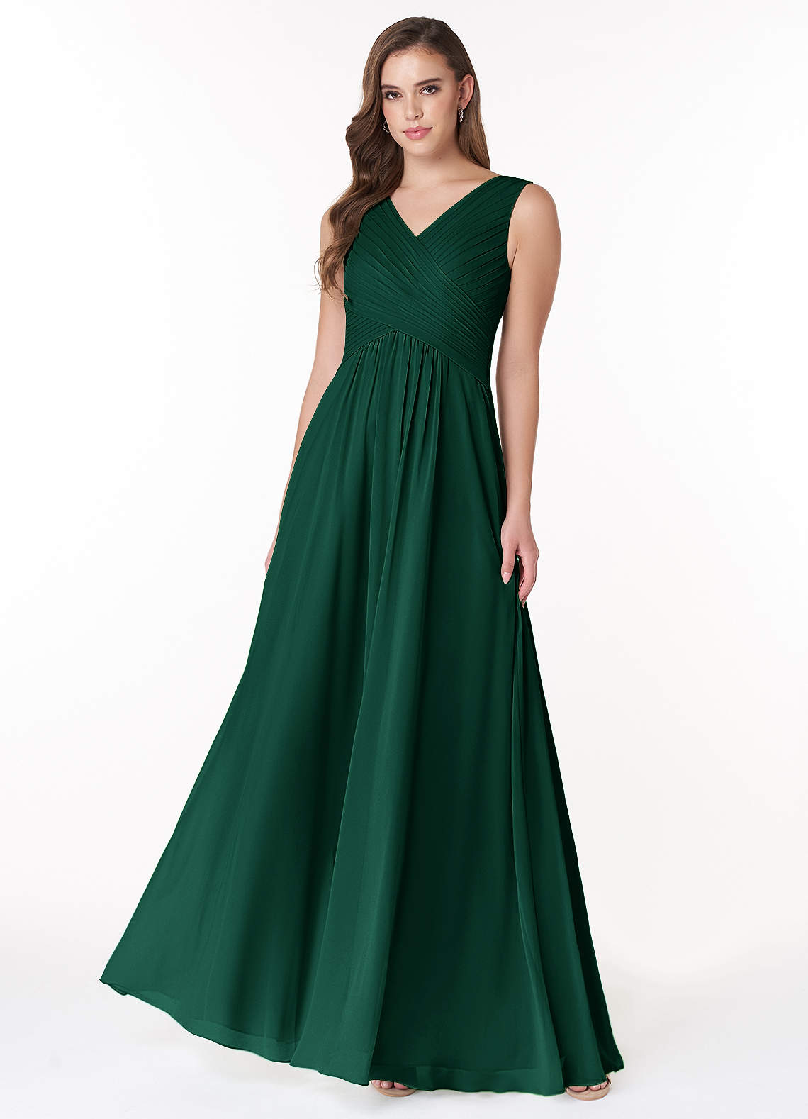 Azazie Flora Bridesmaid Dresses Emerald A-Line Pleated Chiffon Dress image1