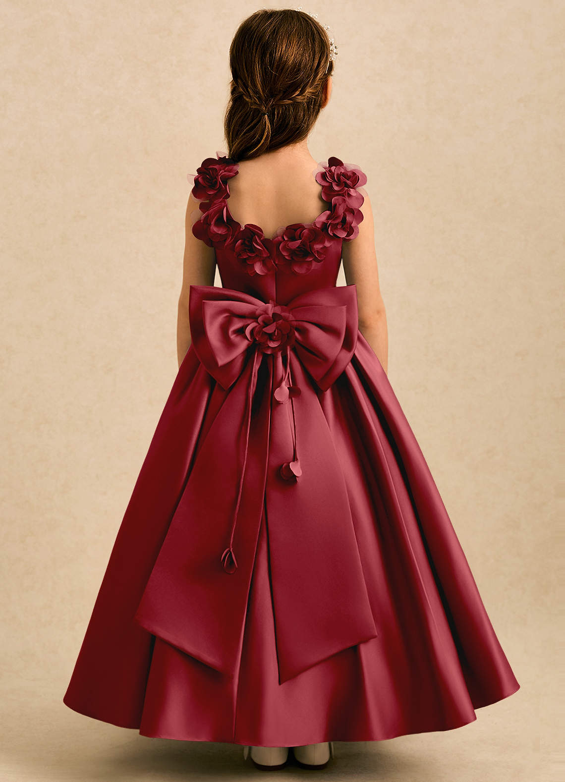 Azazie Eden Pomegranate Ball-Gown Pleated Matte Satin Dress