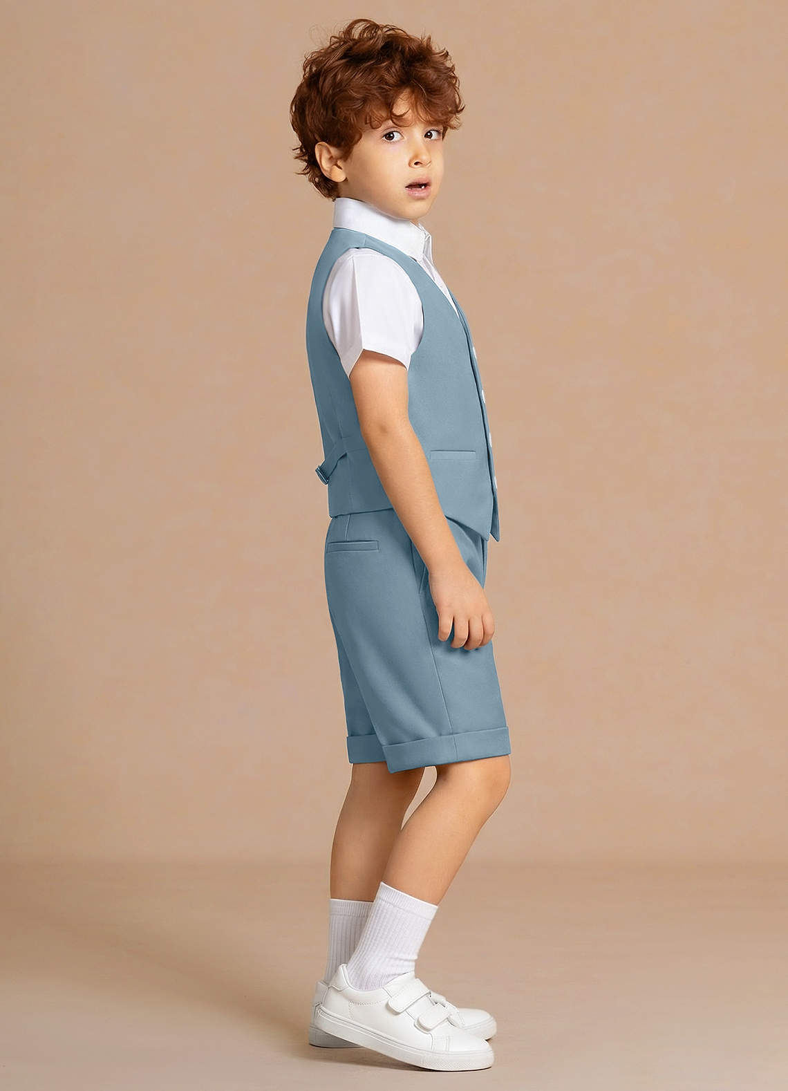 front Oliver Azul Claro Conjunto de 4 piezas de chaleco y pantalones cortos para niño