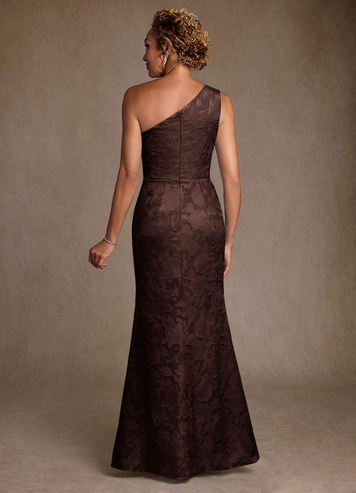 Azazie Joylin Mother of the Bride Dresses Ganache Trumpet One Shoulder Floral Burnout Dress image1