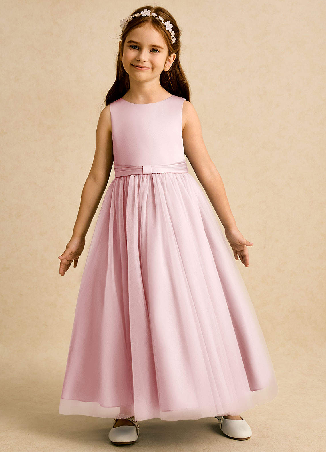 Azazie Lior Robe Demoiselle D'honneur Fillette Robe Princesse en Tulle Plissée Rose Poudré image3