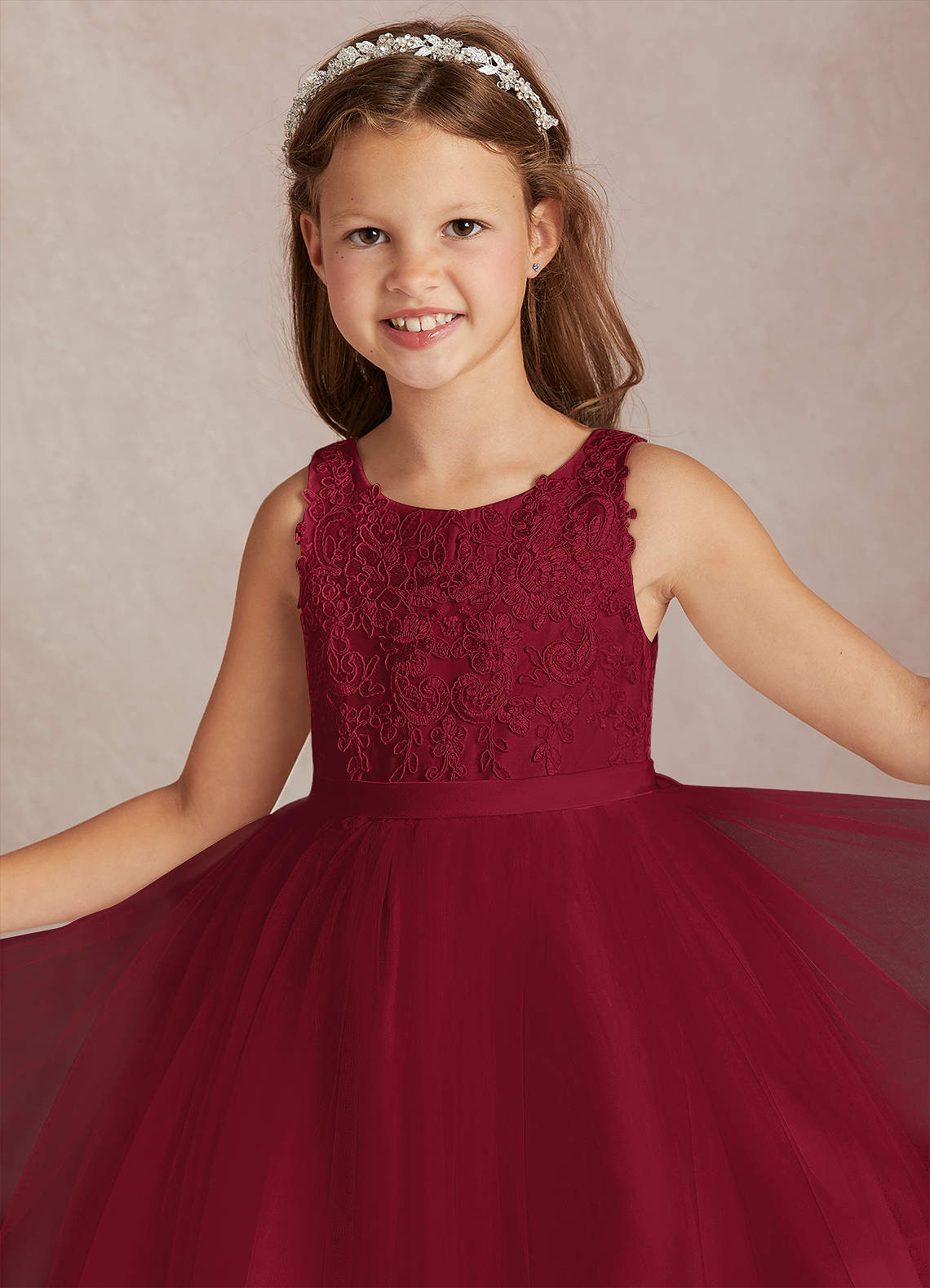 Azazie Calla Flower Girl Dresses Burgundy Ball-Gown Lace Tulle Dress image1