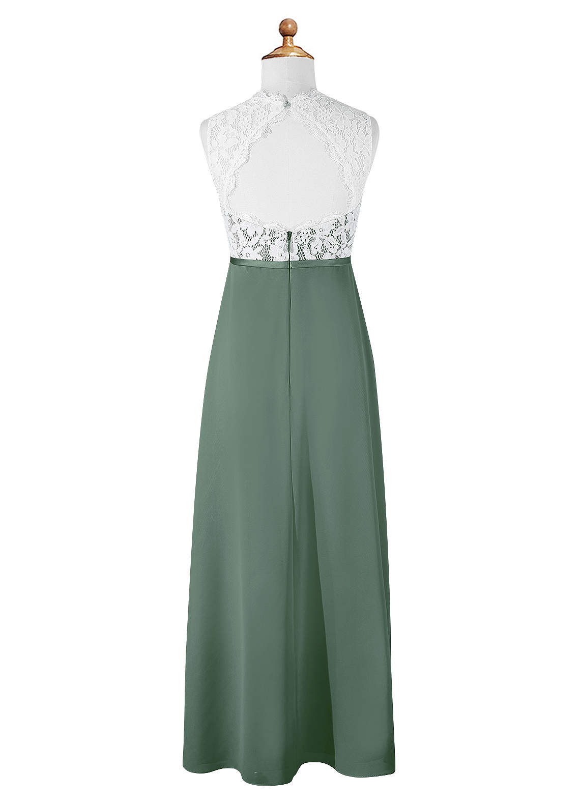 Azazie Rana Junior Robe Trapèze en Mousseline de soie Dentelle Eucalyptus image5