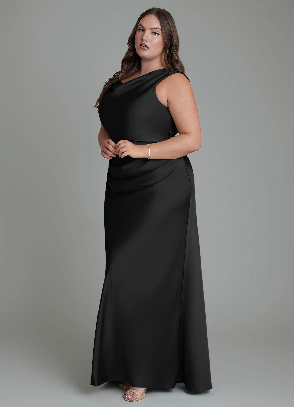Azazie Kieryn Bridesmaid Dresses Black Mermaid Pleated Stretch Satin Dress image9