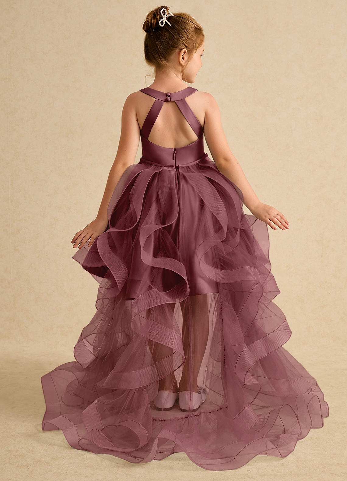 Azazie Julietta Robe Demoiselle D'honneur Fillette Robe Princesse en Tulle Convertible Rose Du Désert image1