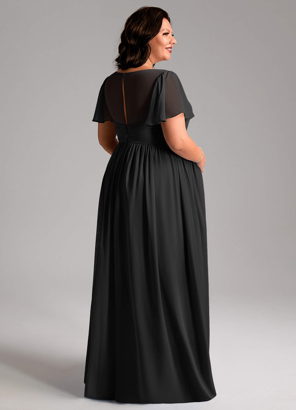 Azazie Verna Vestidos de dama de honra para maternidade Vestido Linha A Ruched Comprimento do chão Chiffon image7