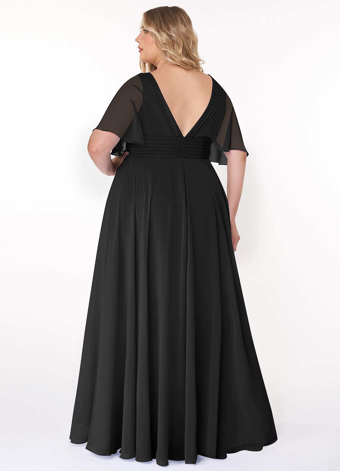 Azazie Pamela Bridesmaid Dresses Black A-Line V-Neck Pleated Chiffon Dress image6