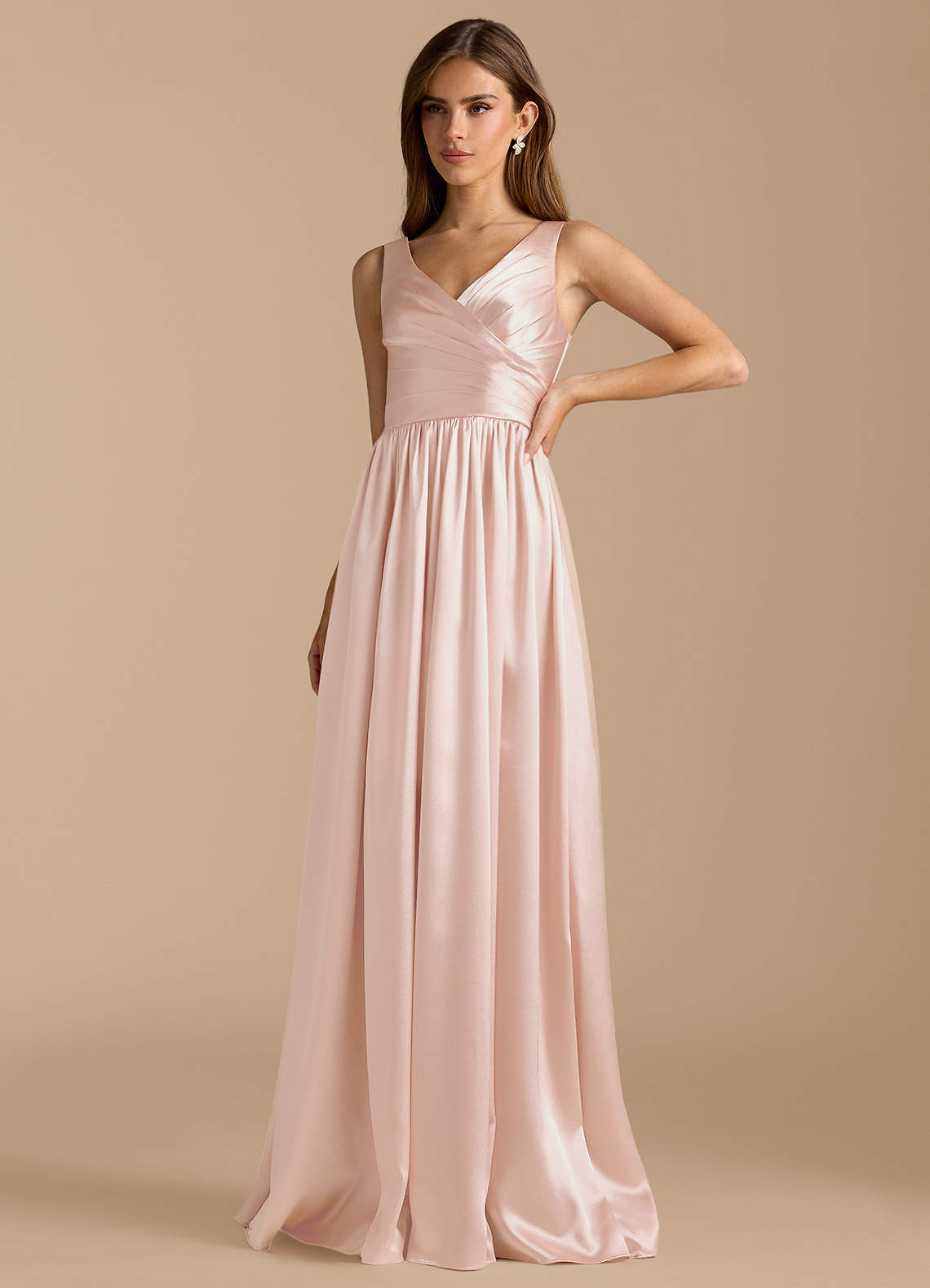 Azazie Keyla Brudtärnklänningar Klä av A-Linje i Metallisk satin Plisserad Roséguld image4