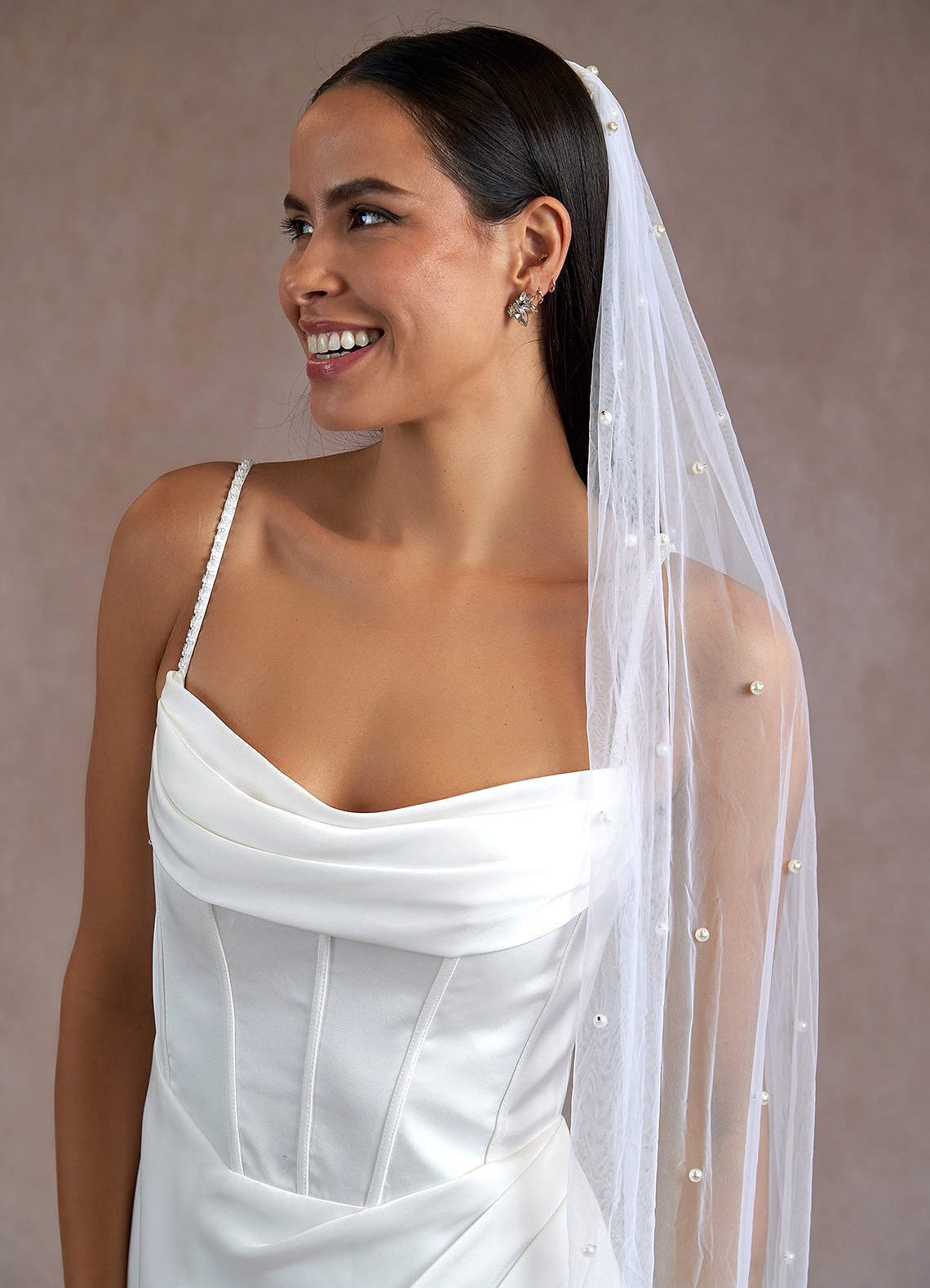 front Reyna Pearl Chapel Length Veil