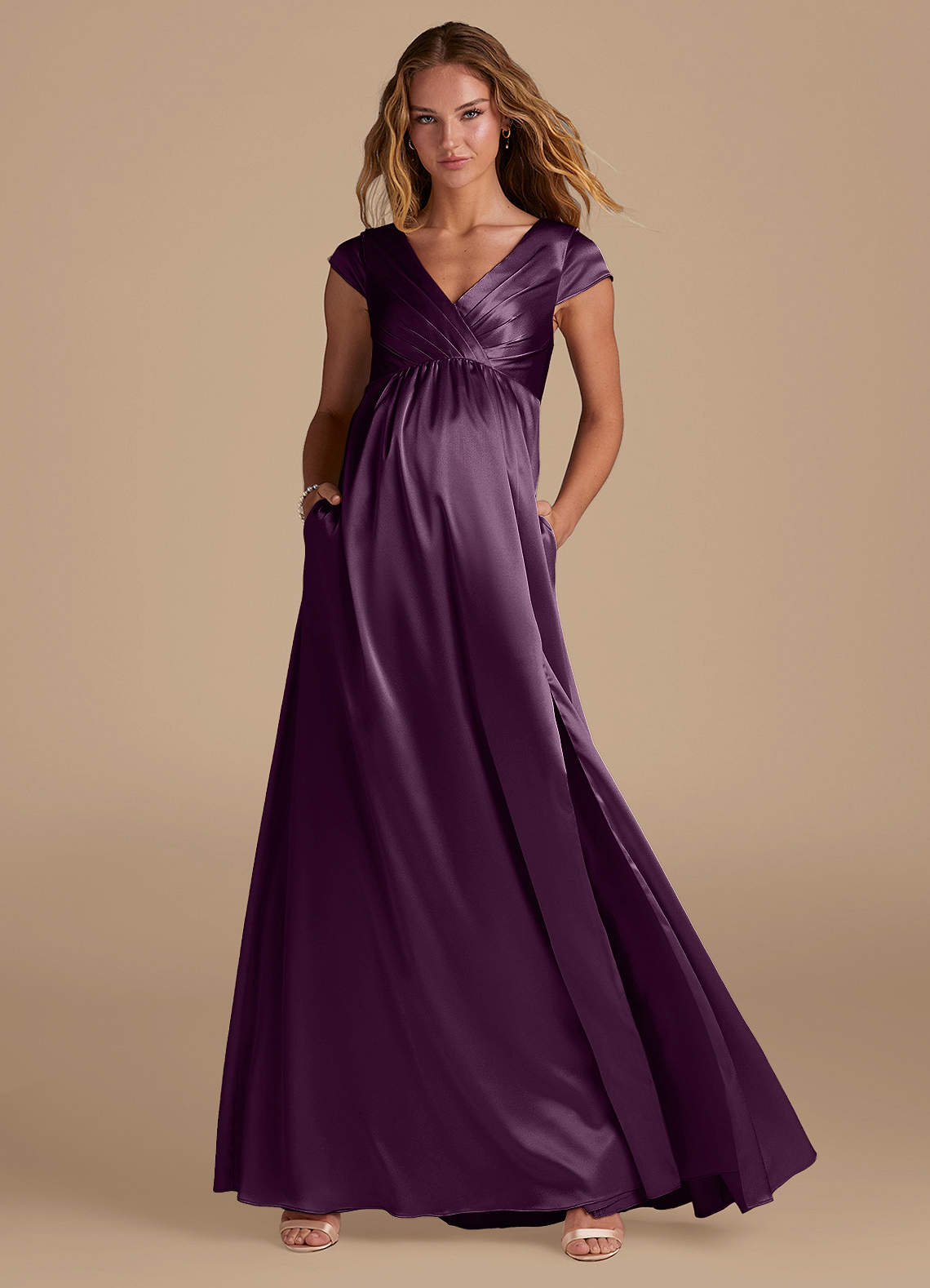 plum maternity bridesmaid dresses Outline Plum Crew-Neck Maternity Maxi Dress With Pleated Skirt  Club L  London