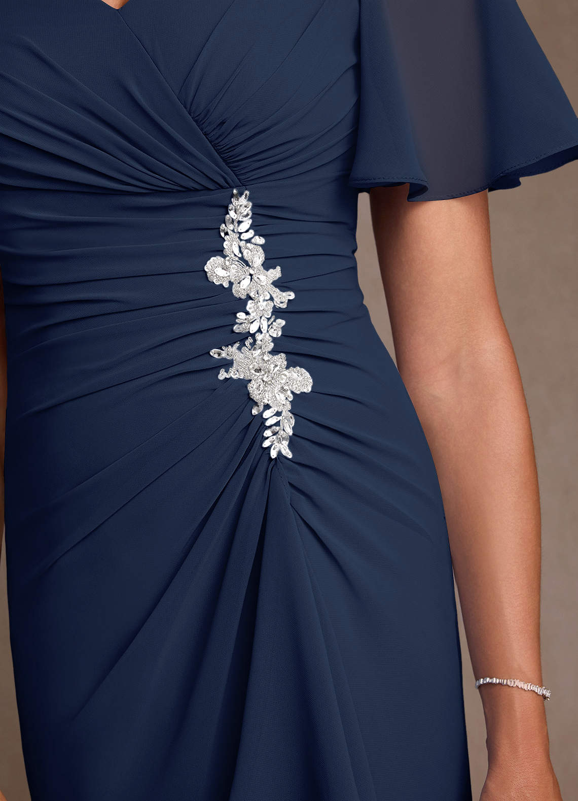 Azazie Suffolk Mother of the Bride Dresses Dark Navy A-Line Pleated Chiffon Dress image4