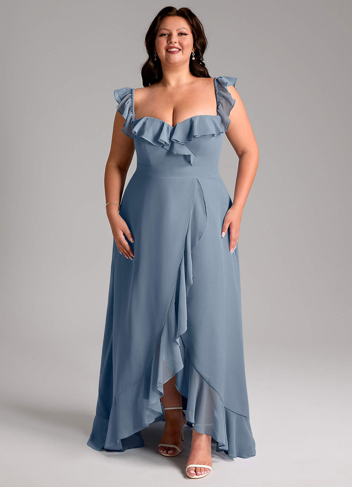 Azazie A-Line Off The Shoulder Floor-Length Chiffon Bridesmaid Dresses - Twilight