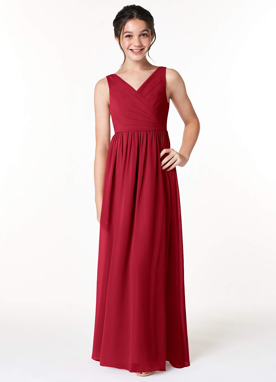 Azazie Sawyer Junior Scarlet A-Line Pleated Chiffon Dress image1