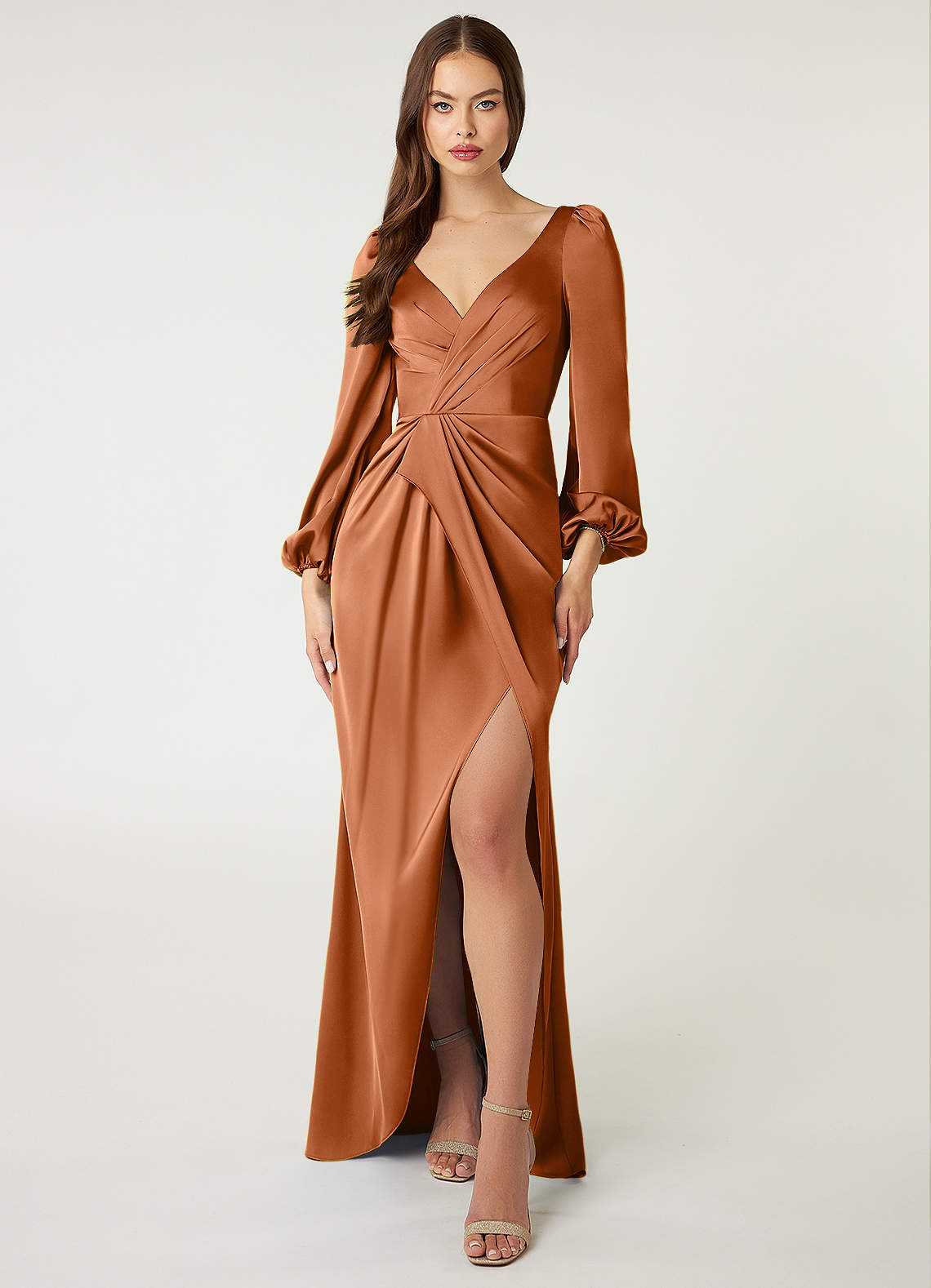 copper bridesmaid dresses with sleeves Piper Tie Maxi Bridesmaid Dress
