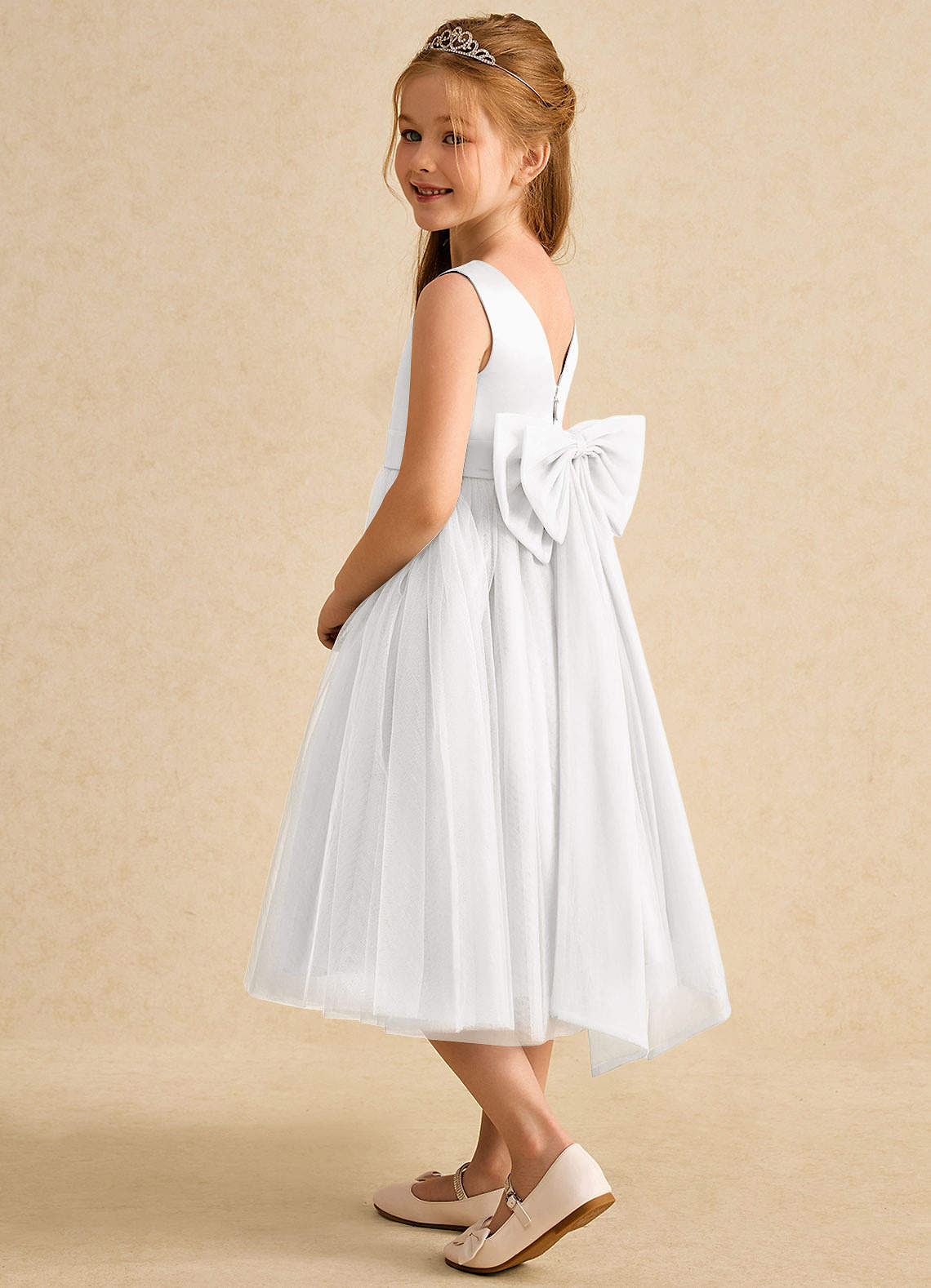 Azazie Winnie Robe Demoiselle D'honneur Fillette Robe Princesse en Tulle Arc Blanc image4