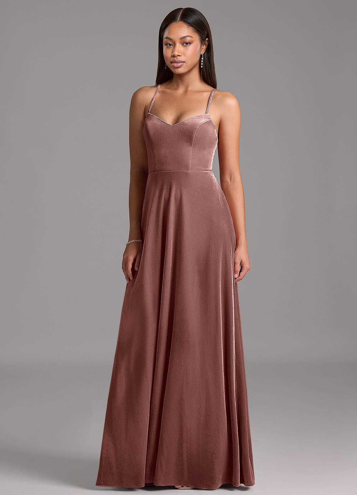 Azazie Mei Vestidos de damas de honor Vestido de Expresado de terciopelo de Corte en A con Corsé image1