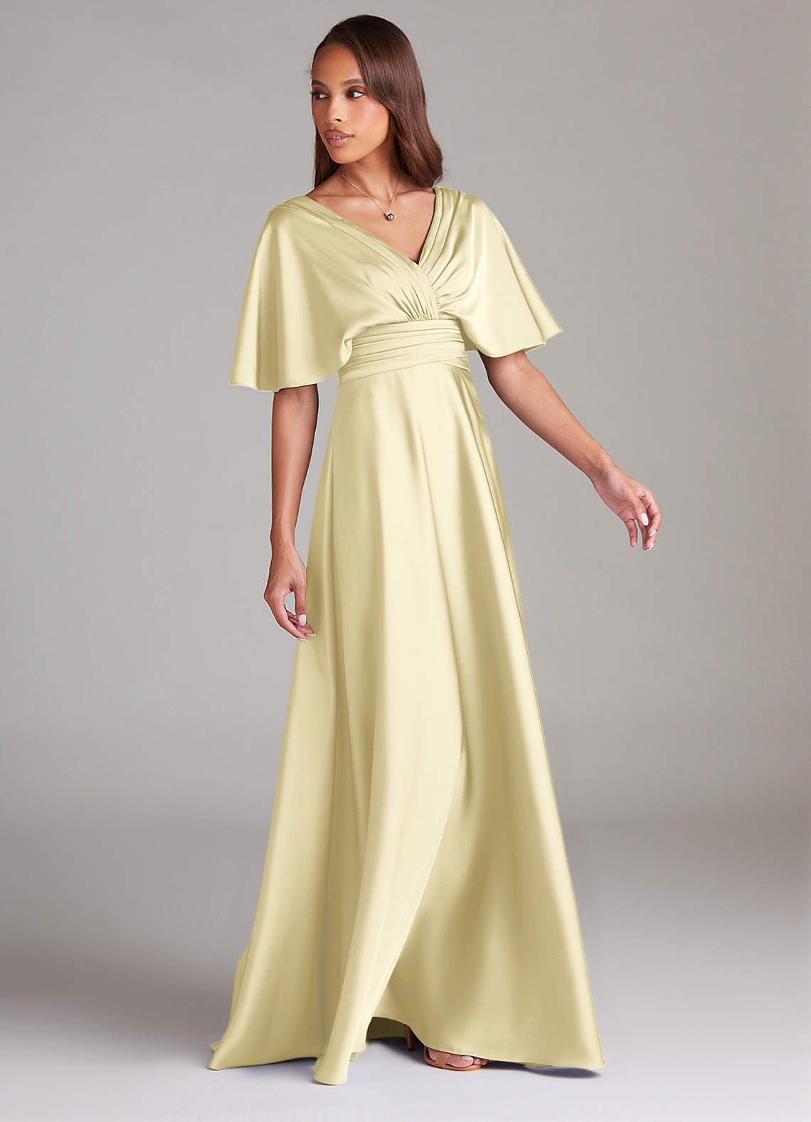 Azazie Pamela Brudtärnklänningar Klä av A-Linje i Stretch Satin Plisserad Citronsorbet image2