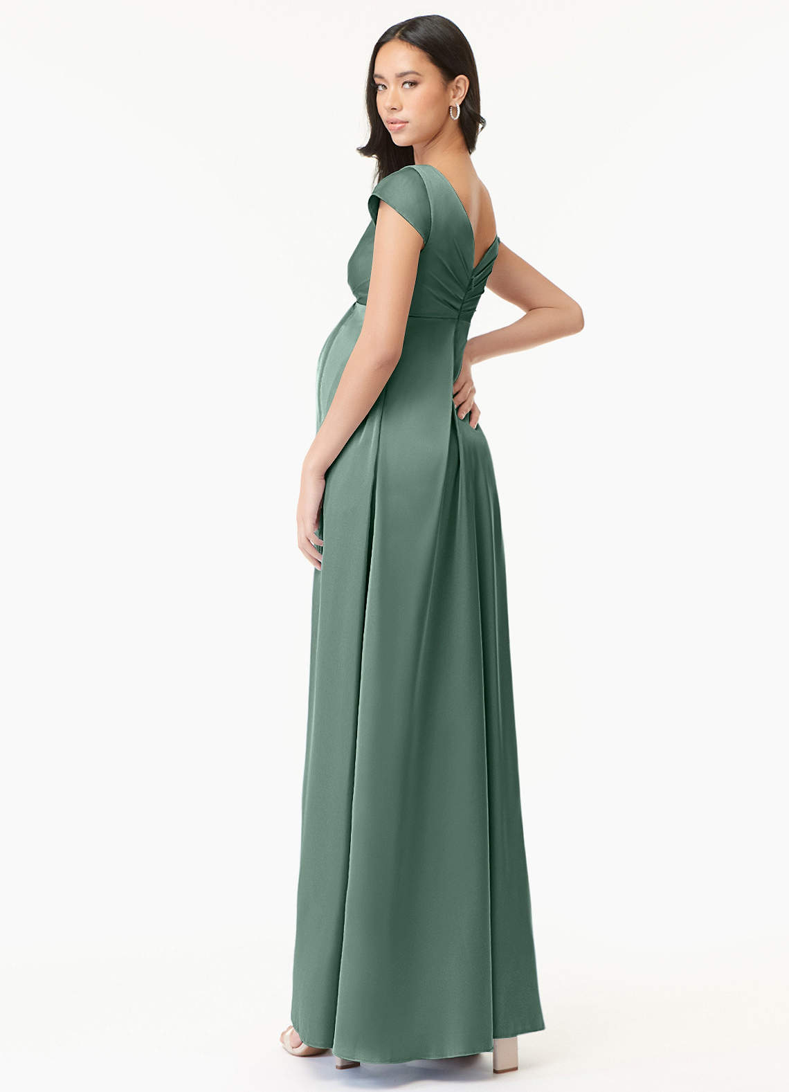 Azazie Allessia Maternity Bridesmaid Dresses A-Line Pleated Stretch Satin Floor-Length Dress image3