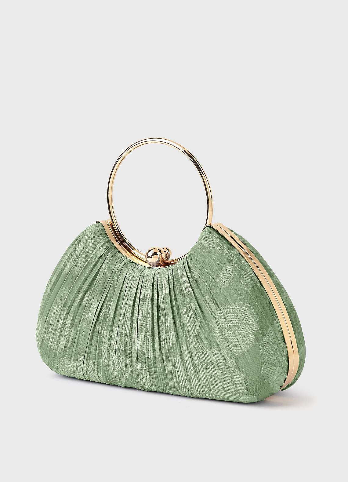 front Matching Color Floral Burnout Pleated Handbag