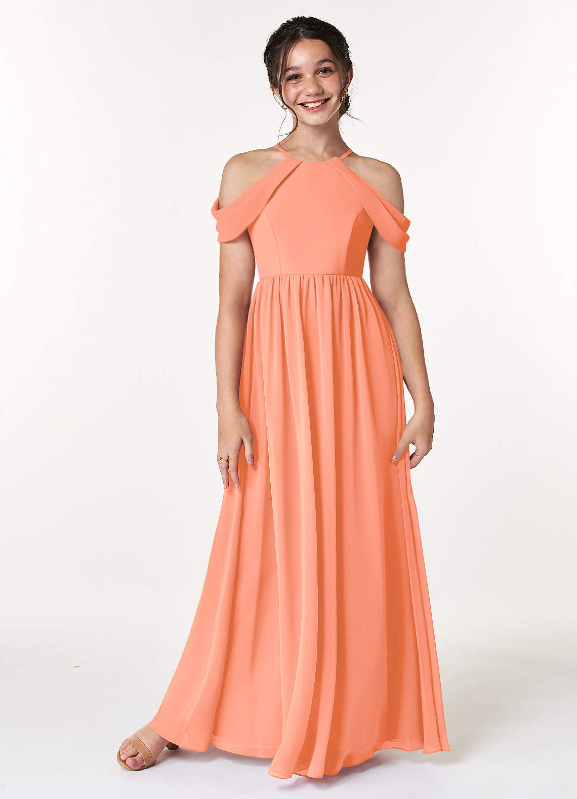 Azazie Seneca Junior Sunset A-Line Off the Shoulder Chiffon Dress image1