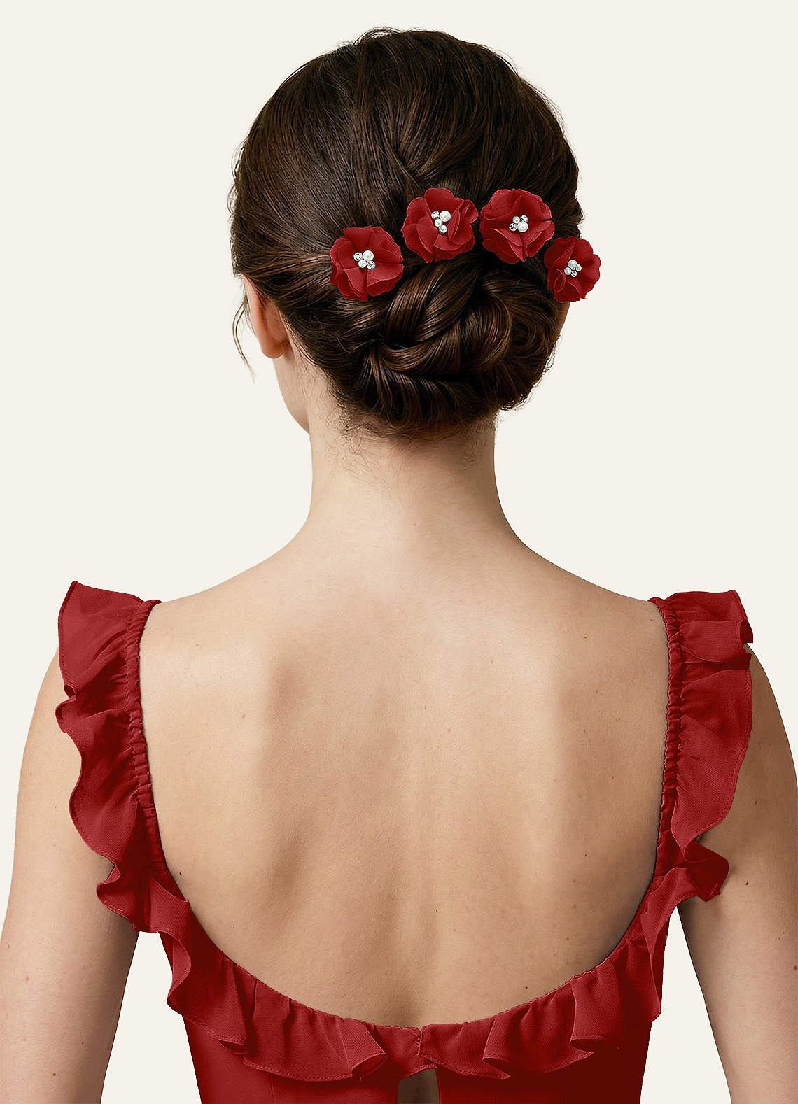 front Four-Piece Matching Color Chiffon Hair Clip Set