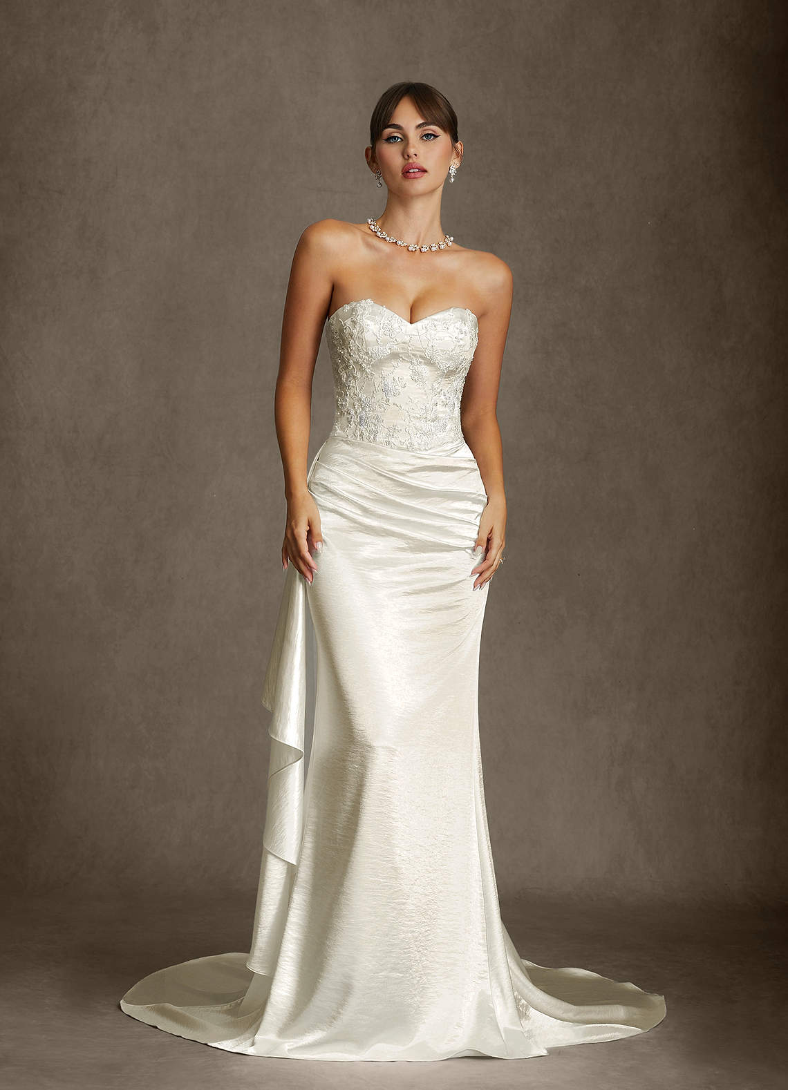Azazie Angel Antique White Mermaid Strapless Charmeuse Dress | Azazie