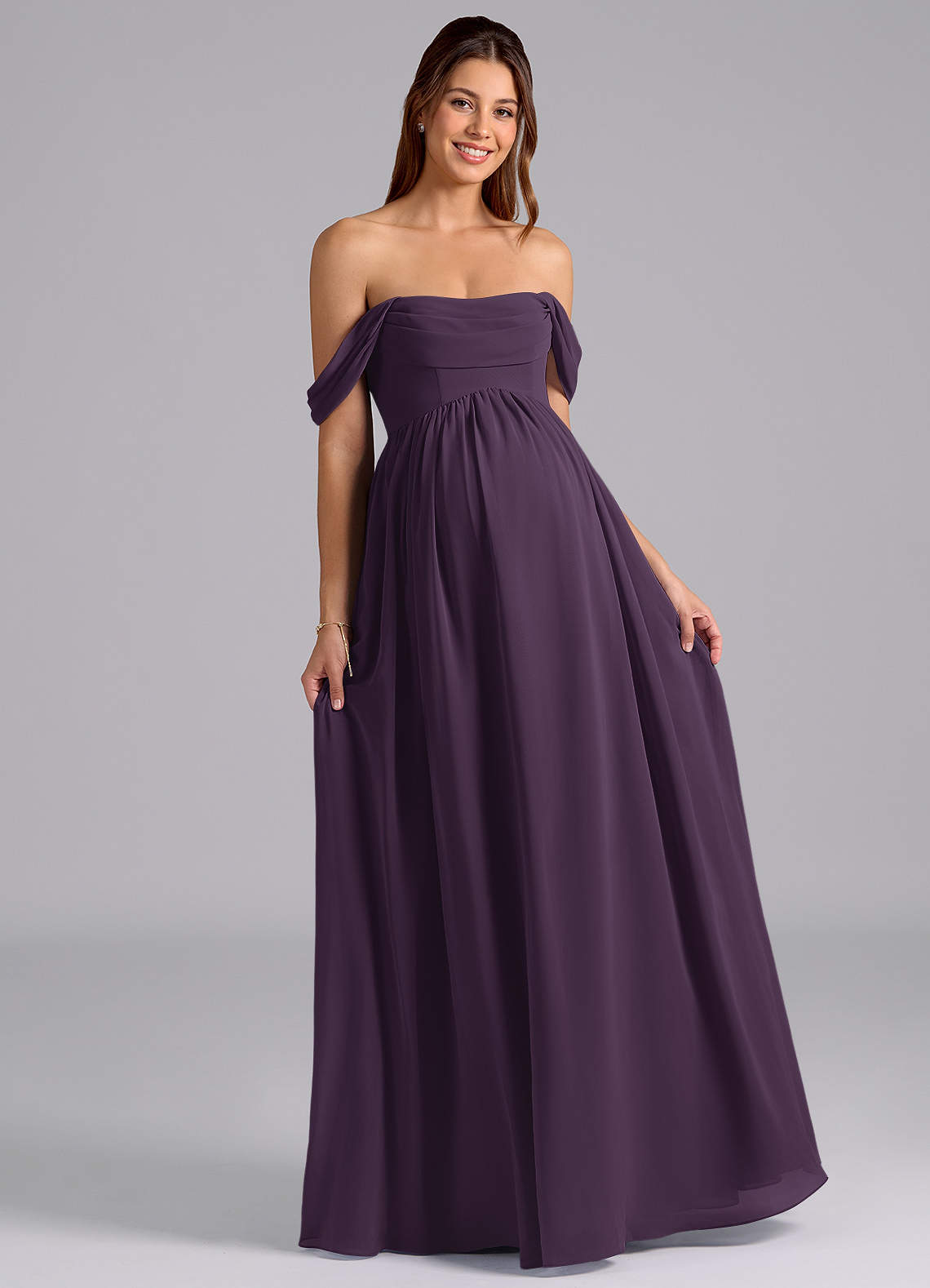 plum maternity bridesmaid dresses Azazie Saige Corporate Goth BLUE AND WHITE STRIPED Color:Oxblood A flutter sleeve empire