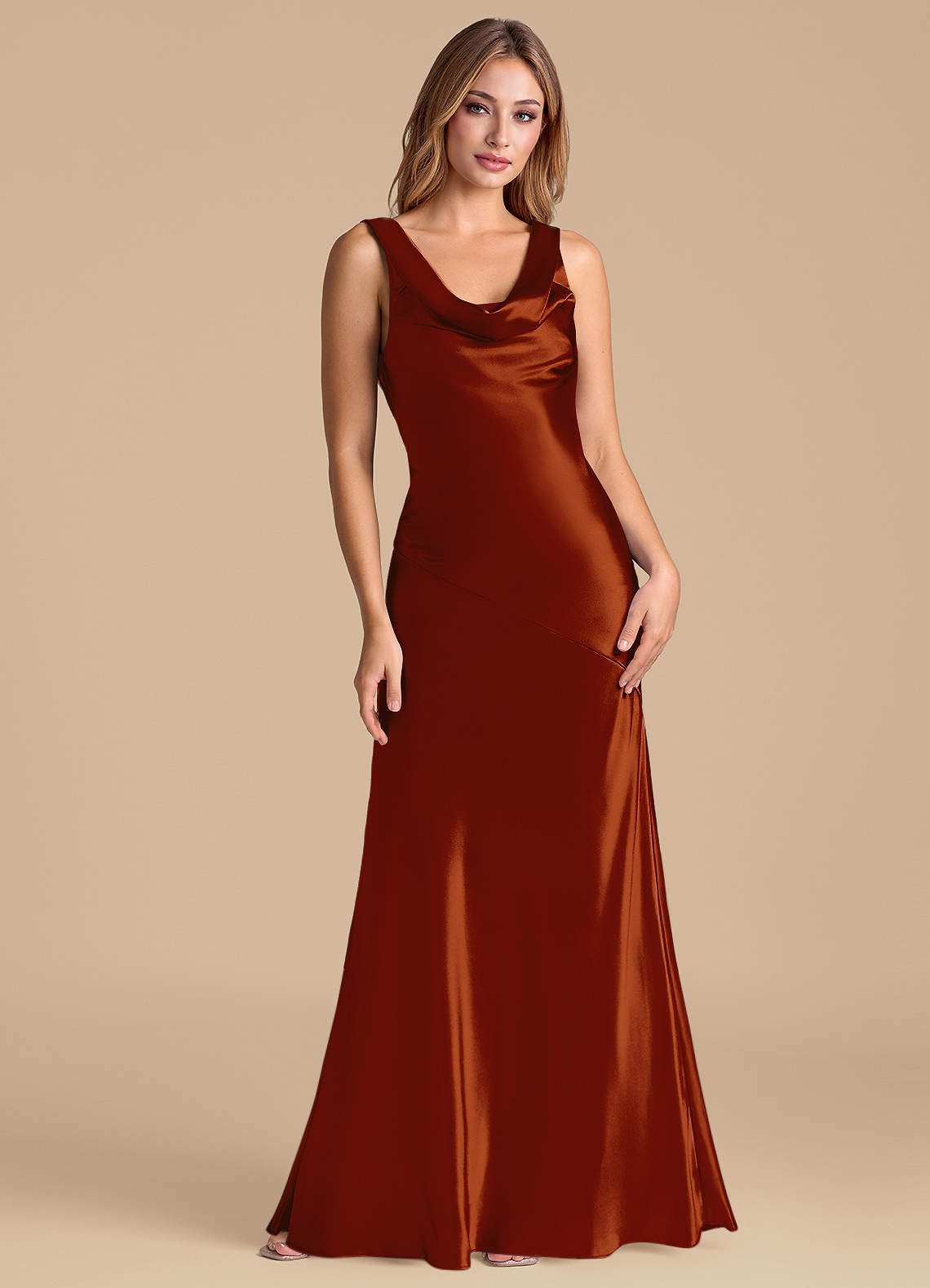 Azazie Rylina Robes de demoiselle d'honneur Robe Sirène en Satiné métallisé Auburn image1