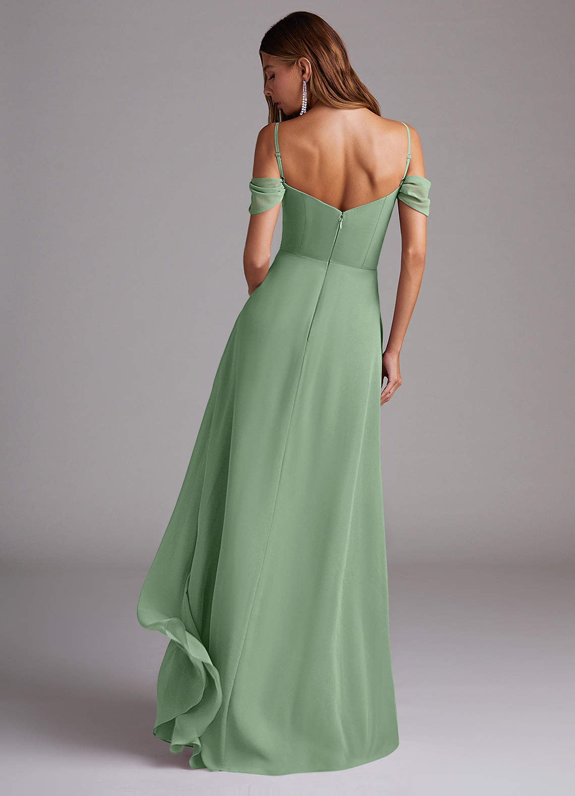 Azazie Marley Abiti da Damigella Abito Convertibile A-Line in Chiffon a Spalla Scoperta Matcha image6