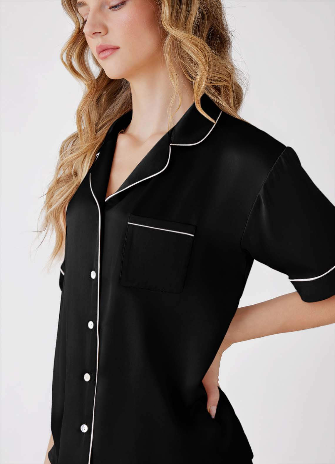 front 100% Washable silk Short Sleeve Pajama Set