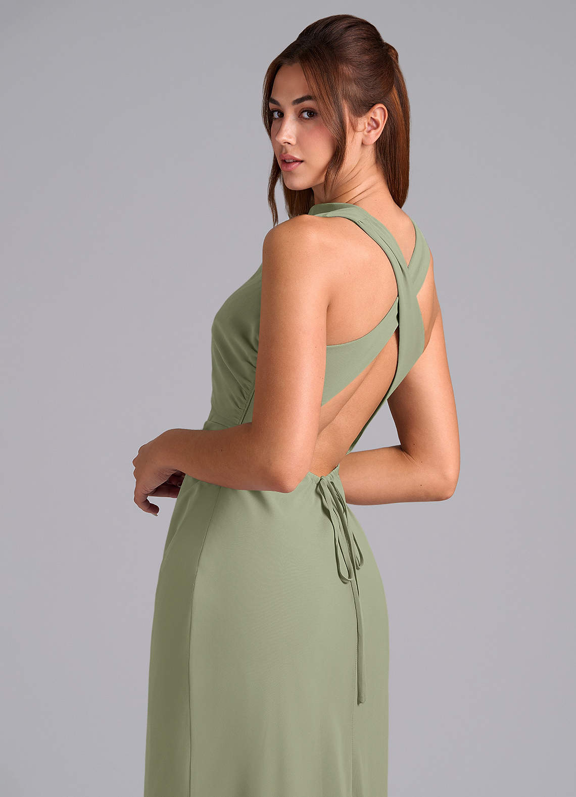 Azazie Evadne Bridesmaid Dresses Pistachio Sheath Pleated Chiffon Dress image6