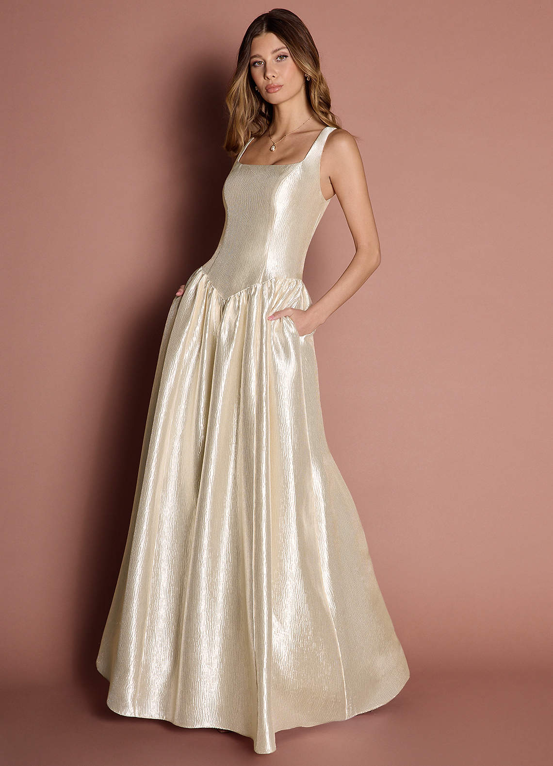 knee length dresses for ladies Dawn | Cream High-Neck Maxi Dress with One Long Cape-Sleeve main image 0